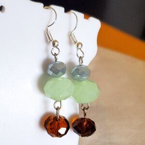 1.5IN Silver Tone Hook Czech Glass Bead Earrings
